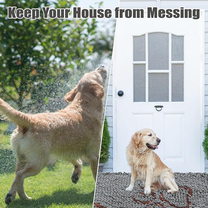 EXPAWLORER Dog Door Mat for Muddy Paws - Highly Absorbent Microfiber Dog Rug, Soft Chenille Dog Runner Rug Indoor Outdoor Floor, Non-Slip Large Pet Paw Cleaning Washable Mud Mat for Bathroom, Grey
