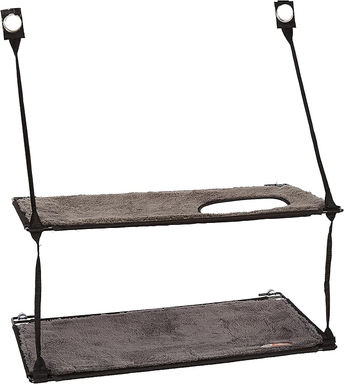 K&H Pet Products EZ Mount Window Sill Cat Bed, Cat Window Hammock, Sturdy Cat Window Perch for Large Cats, Cat Window Bed Cat Furniture, Cat Hammock for Window Cat Perch Cat Shelf - Double Stack Gray