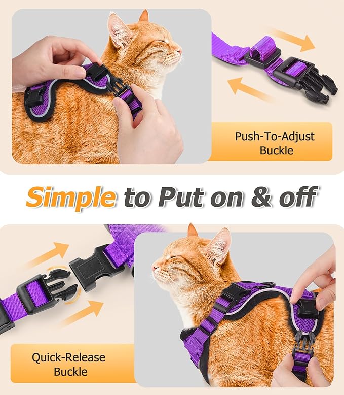 Halypet Cat Harness and Leash Set [H500 Pro Escape Proof Cat Harness for Walking, Adjustable Breathable Soft Travel Cat Leash, Reflective Strips Kitten Harness