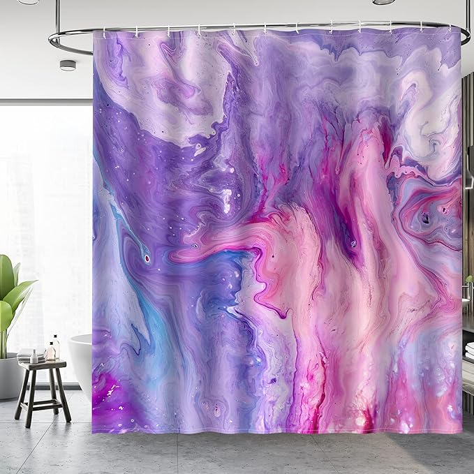Aimego Long Purple Shower Curtain - Purple Pink Tie Dye Marble Lavender Abstract Modern Fabric Cloth Bath Shower Curtain Set with 12 Hooks Bathroom Decor Accessories Bathtub Curtain, 72"x78"