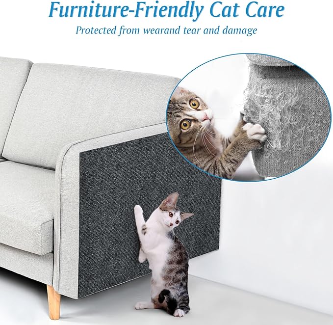 Gtmileo 78.7"x15.8" Cat Scratching Post, Trimmable Self-Adhesive Climbing Cat Scratching Mat Replacement for Cat Tree Shelf Shelves, Cat Scratch Furniture Protector(Dark Gray)