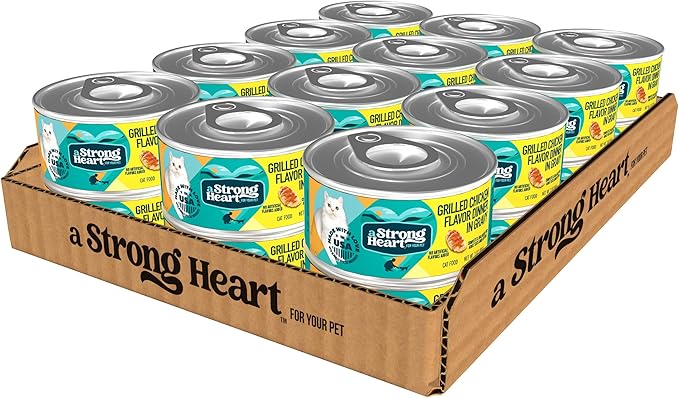 A Strong Heart Canned Wet Cat Food, Grilled Chicken Flavor in Gravy - 3 oz Cans (Pack of 24), Made in The USA with Pieces of Real Grilled Chicken