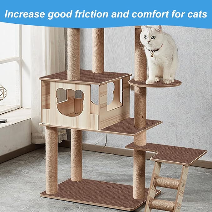 Trimmable Cat Scratching Post Carpet Covered 78.7”x15.8” Self-Adhesive Cat Tree Shelves Replacement Parts Mat Cat Scratcher for Cat Tree Shelf Steps Couch Furniture DIY Protector(Brown)