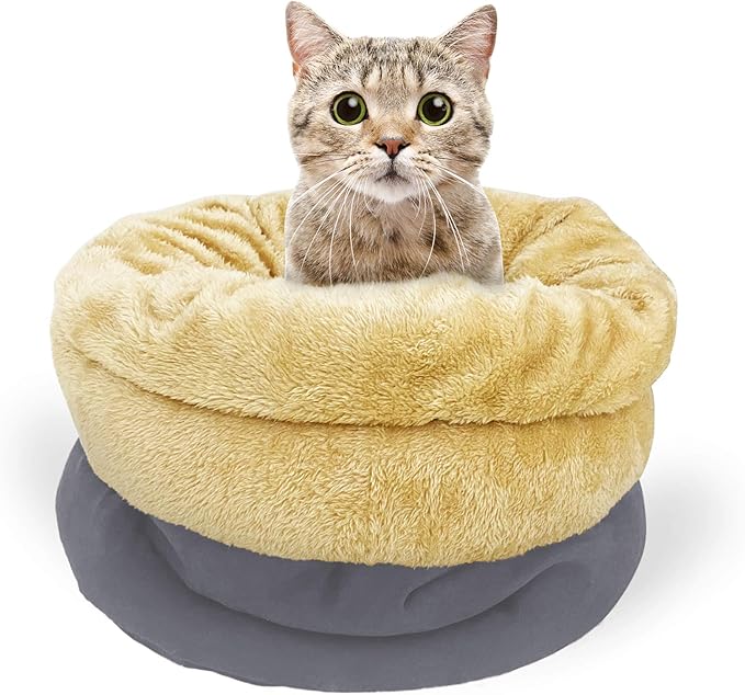 4 in 1 Self Warming Burrow Cat Bed, Pet Hideway Sleeping Cuddle Cave (Gray)