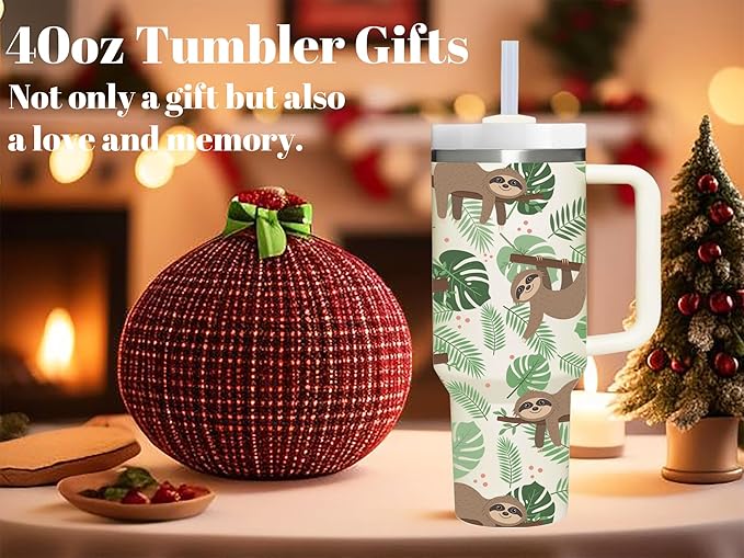 AMZUShome 40 OZ Sloth Tumbler with Handle.Sloth Lover Gifts.Unique Birthday Christmas Gifts for Sloth Lover.Personalized 40 OZ sloth Tumbler Gifts for Women Men.