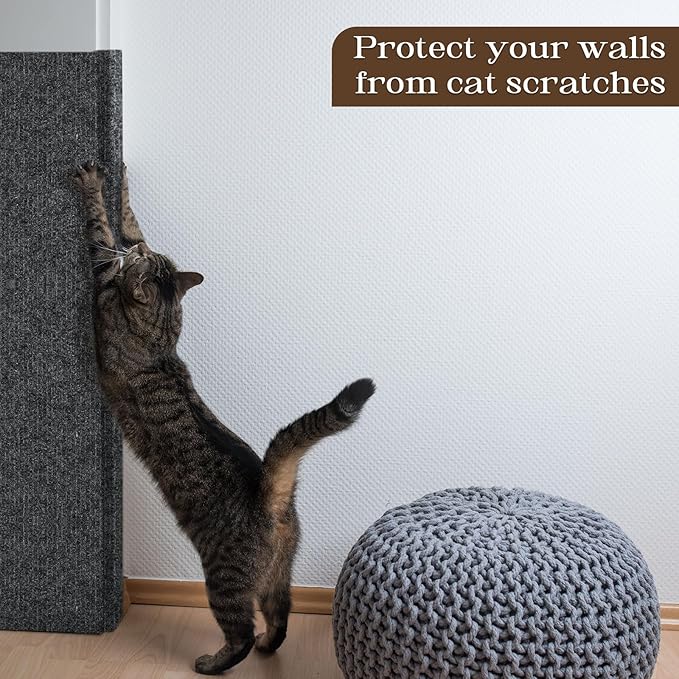 Cat Scratching Mat, 78.7"x15.7" Cat Carpet Self-Adhesive Carpet Mat Trimmable Replacement for Cat Tree, Cat Wall Scratcher, Cat Scratching Post, Shelf Shelves Couch Furniture DIY Protector, Dark Grey
