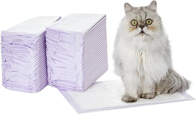 Amazon Basics Cat Pad Refills for Litter Box, Lemon Scent - Pack of 60, White/Purple