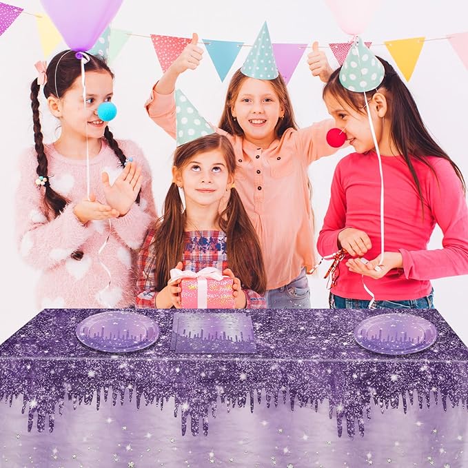 41Pcs Purple Birthday Party Decorations, Happy Birthday Party Tableware Includes 20 Paper Plates 20 Napkins and 1 Tablecloth, Purple Dinnerware for Women Girl Men Birthday Party Baby Shower Decoration