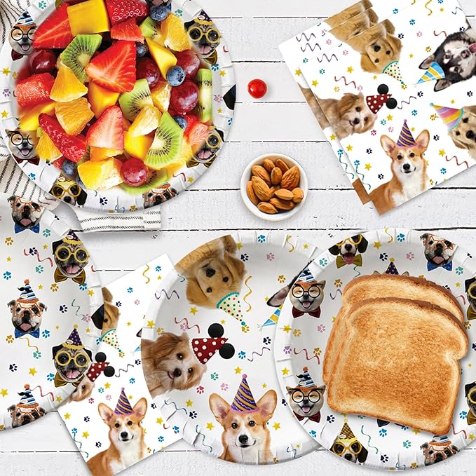 80PCS Dog Party Supplies - Puppy Dog Paper Plates and Napkins for Kids Doggy Birthday or Babyshower Party Decorations, Serves 40