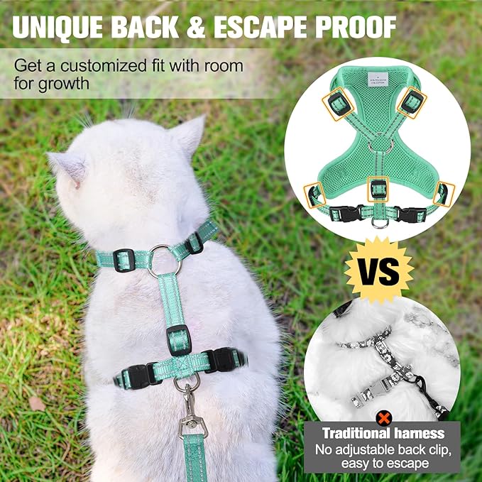 BEAUTYZOO Cat Harness and Leash Set for Walking Escape Proof, Neck Release Adjustable Harness for Kitten Puppy Small Medium Large Cats, Soft Cute Easy Control Small Cat Harness for Cats Boy and Girls