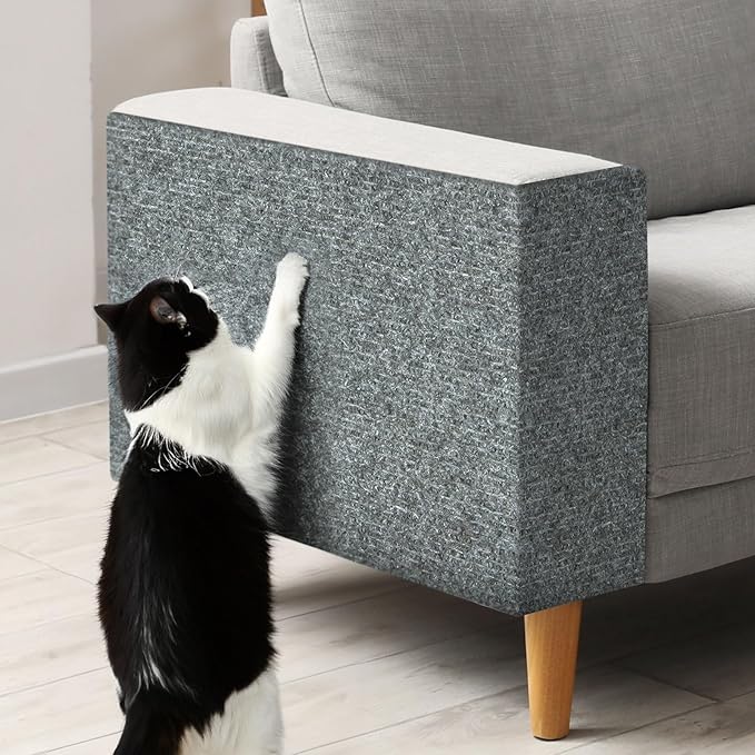 Cat Scratching Mat, 157.5"x15.7" Cat Carpet Self-Adhesive Carpet Mat Trimmable Replacement for Cat Tree, Cat Wall Scratcher, Cat Scratching Post, Shelves Couch Furniture DIY Protector, Light Grey