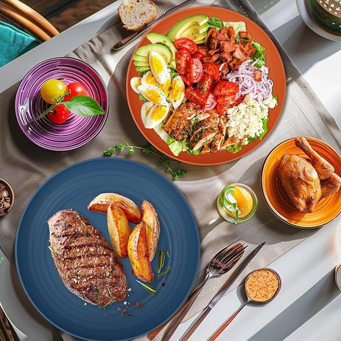 11 Inch Large Wheat Straw Plates 8 Pieces, Unbreakable Dinner Plates Reusable Plastic Plates Alternatives, Microwave Safe Plates for Kitchen, Plates Set of 8 (Multicolor)