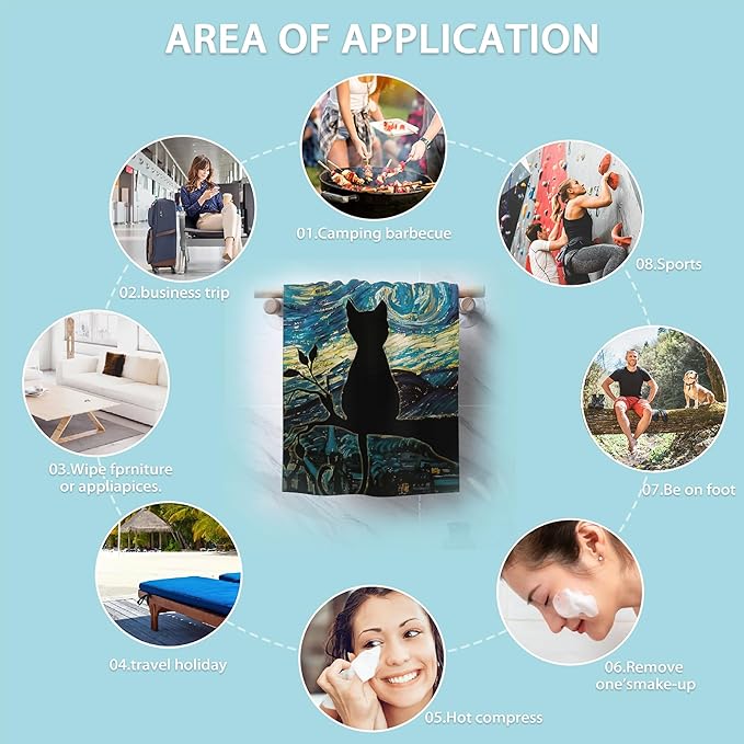 2 Pack Hand Towels for Bath,Black Cat Starry Night Decorative Towels Highly Absorbent Soft Towels for Bathroom Beach Kitchen Spa Gym Face Towel 14x28 Inch