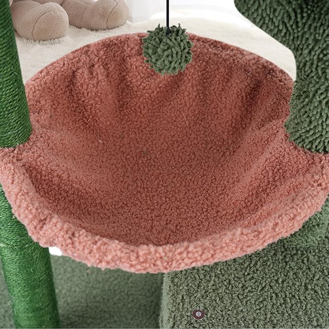 37.4" Cactus Cat Tree Cat Tower with Twin Cat Condos for Indoor Cats, All-in-One Activity Center Cat House Furniture with Cat Scratching Post Cozy Sleeping Perch Hammock and Toy Balls,Green …