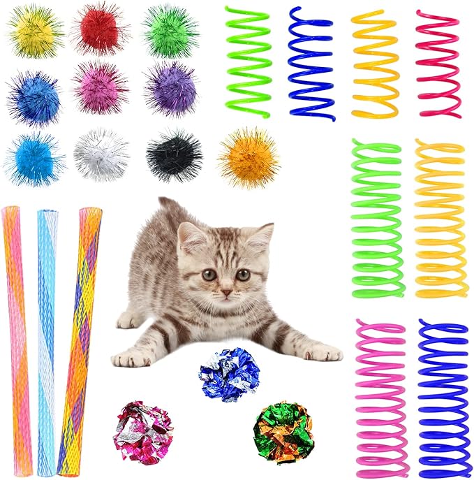 Andiker Cat Toys for Indoor Cats, 4 Big Cat Springs & 8 Small Springs Cat Interactive Toy for Swatting, Biting, Hunting Cat Creative Toy to Kill Time and Keep Fit Colorful Plastic Spring (26pc)