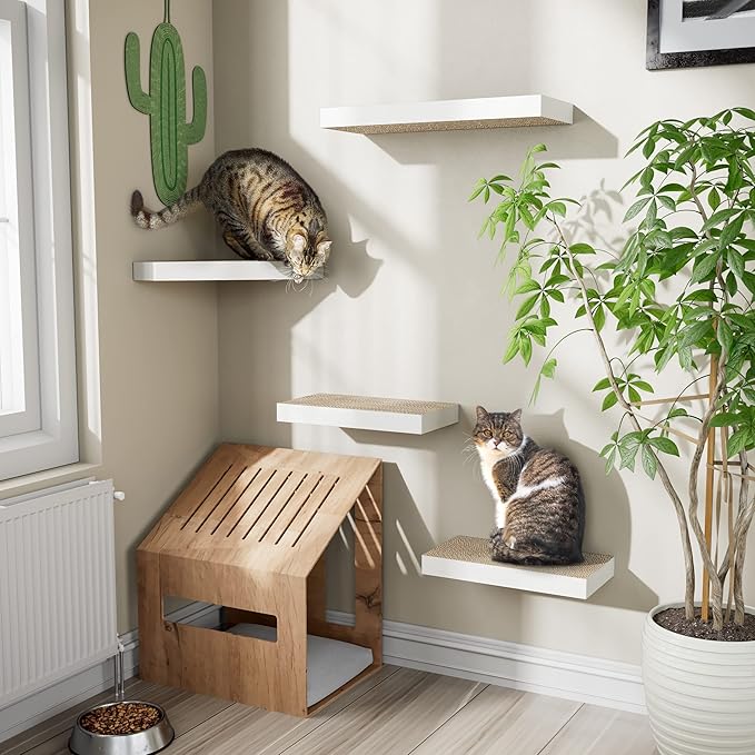 Way Basics Premium Cat Scratcher Floating Wall Shelf (4 Pack) (White)