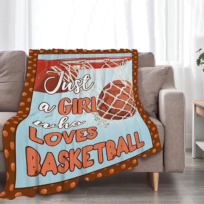 Basketball Blanket Just A Girl Who Loves Basketball Decor Throw Blanket Super Warm Soft Plush Fleece Flannel Sport Theme Blanket Gifts for Girls Boys Winter Couch Bedding for Baby Kids Women 40"X50"