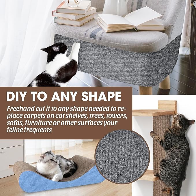 Cat Scratching Mat, 40"x16" Self-Adhesive Carpet Mat Trimmable Replacement for Cat Tree, Cat Wall Shelves, Cat Scratching Post, DIY Couch Furniture Protector (Brown)