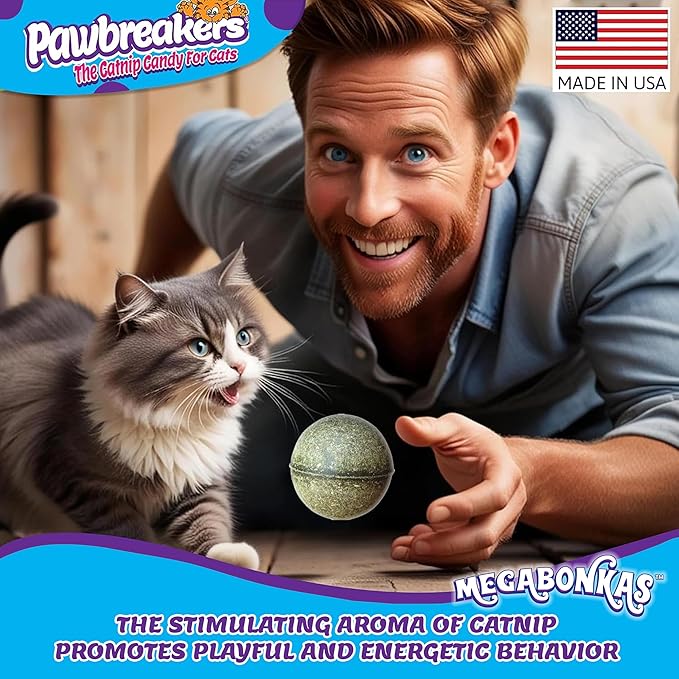 1-MegaBonkas Catnip Ball - All Natural Cat Treats, Medical Grade Catnip Treat and Toy, Catnip for Cats, Safe & Digestible, Hypoallergenic & Vegan - 3 oz - 2.25 inches diameter, Made in USA