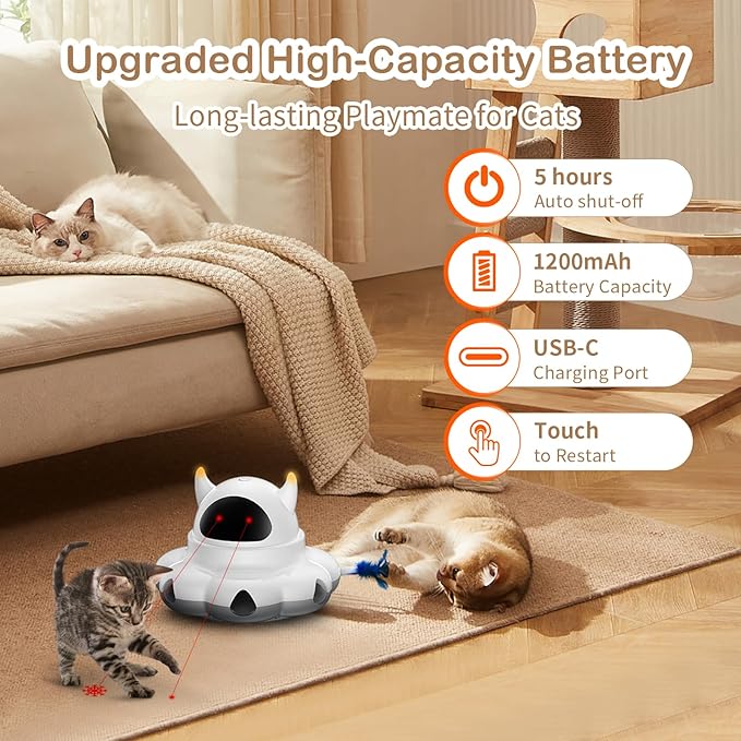 2-in-1 Interactive Cat Toys for Indoor Cats, Automatic Cat Toy with 7 Holes Mice Whack A Mole Moving Feather, Smart Cat Toy (White)