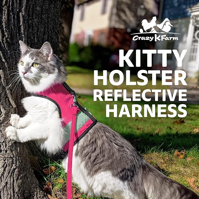 Reflective Cat Harness - High-Visibility Cat Vest for Day & Night | Secure, Breathable and Washable Cotton | Ideal for Walking & Traveling - Flamingo Pink, S to M