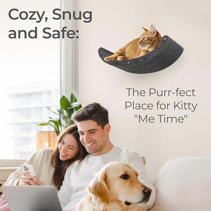 Cat Wall Hammock by Pryde Pets, Perch and Cat Shelf for Wall - 100% PET Felt, Sustainable - Modular Floating Shelf for Cats, Indoor/Outdoor Cat Furniture (Charcoal)