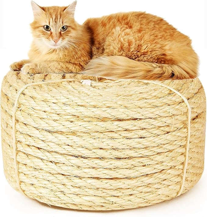 Sisal Rope for Cat Scratcher 1/4 inch by 33Ft Cat Tree Rope for Cat Scratching Post Tree Tower Replacement Repair and Replace, DIY Hemp Twine Rope