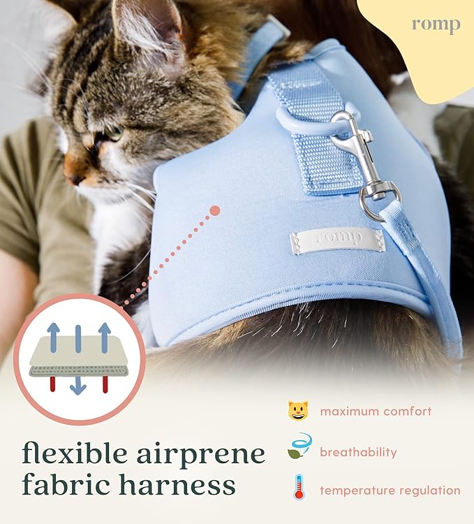 Cat Harness, Collar & Leash Set - Escape Proof Adjustable Choke Free Velcro Harness Vest for Walking Cats & Kittens (Cotton Blue, Large)