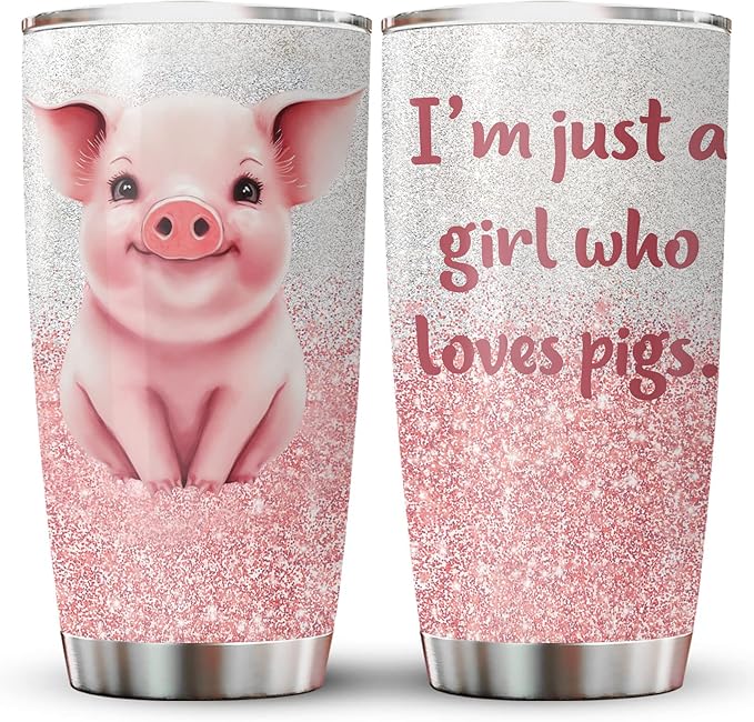 34HD Just A Girl Who Loves Pigs Tumbler with Lid, 20oz Vacuum Insulated Farmer Mug, Gifts for Pig Lady Women Farmer, Pig Lover Gifts for Birthday Christmas Mothers Day