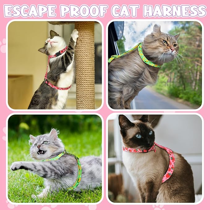 2 Pack Cat Harness and Leash, Escape Proof Adjustable Kitten Harness with Leash Collar, Lightweight Soft and Comfortable, for Small Medium Cat Safe Walking and Travel