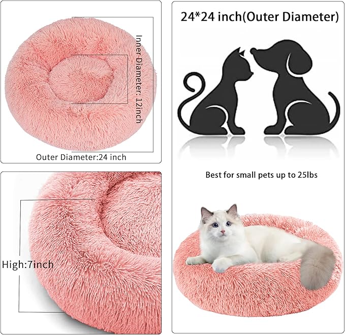 Nisrada Cat Beds for Indoor Cats,24 Inch Dog Bed for Small Melium Large Dogs, Washable-Round Pet Bed for Puppy and Kitten with Slip-Resistant Bottom