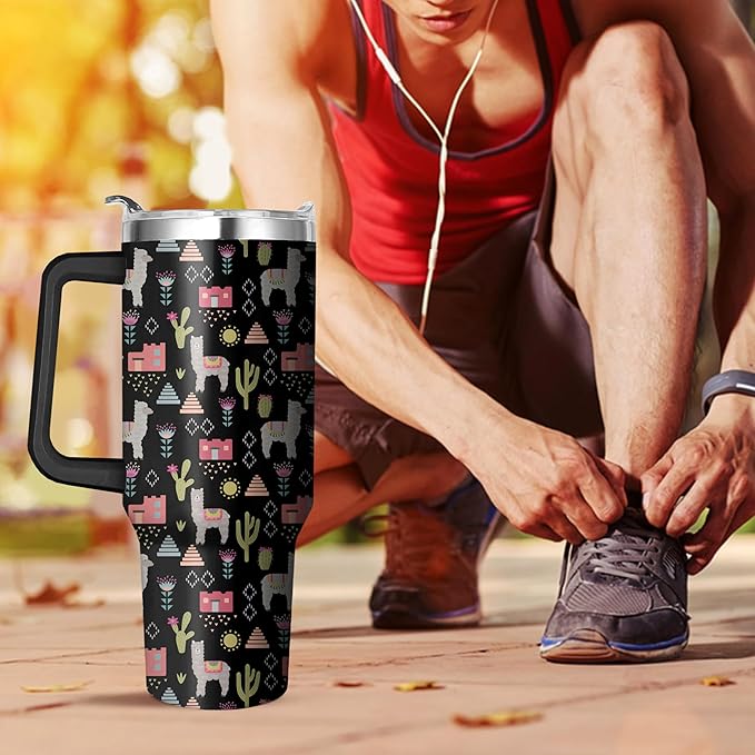 40 Oz Llama Tumbler with Handle and Straw, Double Wall Stainless Steel Llama Cup, Alpaca Mug Insulated Llama Coffee Mug, 40 Oz Llama Mugs with Handle and Straw for Women Gifts