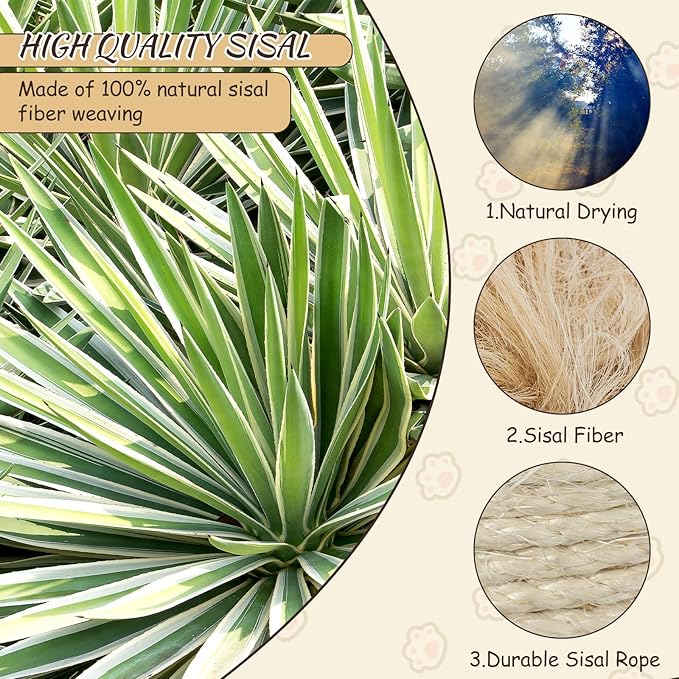 2 Sisal Rope for Cat Scratcher 1/4" x 400' in Total Cat Tree Rope Cat Scratching Post Rope Replacement Parts DIY Hemp Twine for Kitten Shelves Boards Furniture Indoor Cats Tower Carpet, White