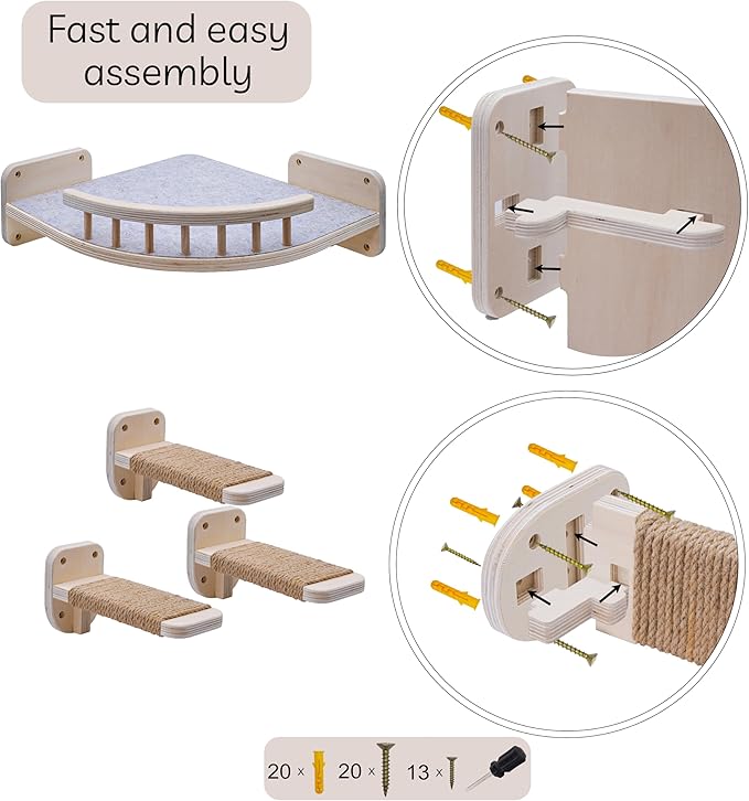 UNTITLDW Cat Wall Shelves with 3 Sisal Rope Cat Wall Steps - Cat Corner Shelf Wall Mounted - Cat Wall Furniture & Cat Shelves for Wall Support 60lbs