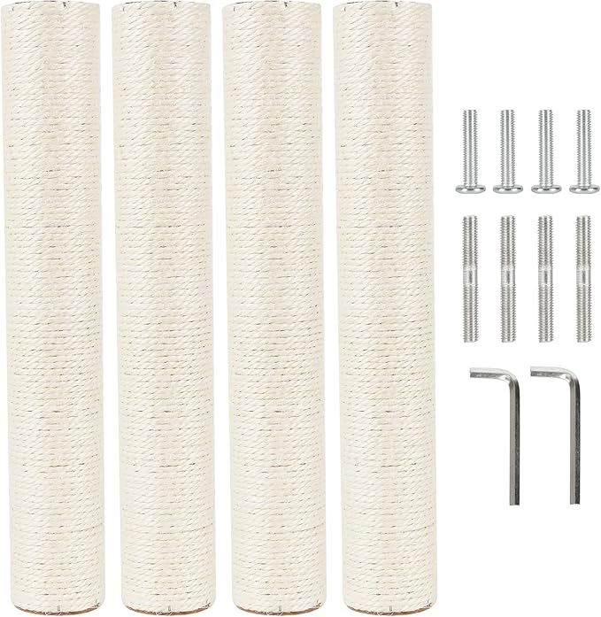 4 Pcs 2.9in 7.4cm Diameter Cat Tree Scratching Post Replacement Pole (M8, 17.7in/45cm)