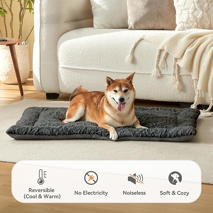 2 in 1 Dog Bed Crate Pad Mat Washable Reversible (Cool & Warm) Soft Fluffy Pet Kennel Beds for Large Medium Small Puppy Cat Sleeping Mattress Machine Wash Dog Cooling Mats
