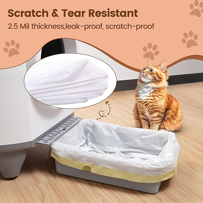 60 Count Cat Litter Box Liners, 2.5Mils Thick Cat Litter Bags - Self-Cleaning Cat Litter Box Replacement Liners with Drawstring, Heavy Duty - 26" x 16", Compatible with Self-Cleaning Cat Litter Box