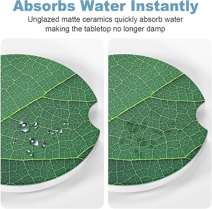 2 Pack Car Cup Holder Coaster, 2.63 inch Anti Slip Insert Absorbent Ceramic Car Coaster with Cork Base and Finger Notch, Cute Car Accessories Interior for Women, Cute Car Coasters., CH0025