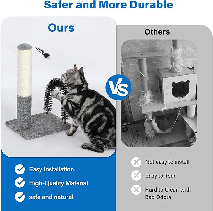 18 Inch Cat Scratching Post Pad with Cat Self Groomer,Cat Scratcher with Cat Brush,Kitten Scratch Post with Activity Dangling Ball,Indoor Cat Scratch Board for Kittens Kitty Cats,Protect Furniture