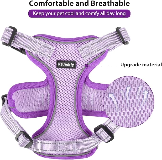 Rttochfy Cat Harness and Leash Set, Adjustable and Reflective Cat Vest, Escape Proof Kitten Harness, Easy to Put on with 3 Buckles for Cats Walking and Traveling (Purple, L)