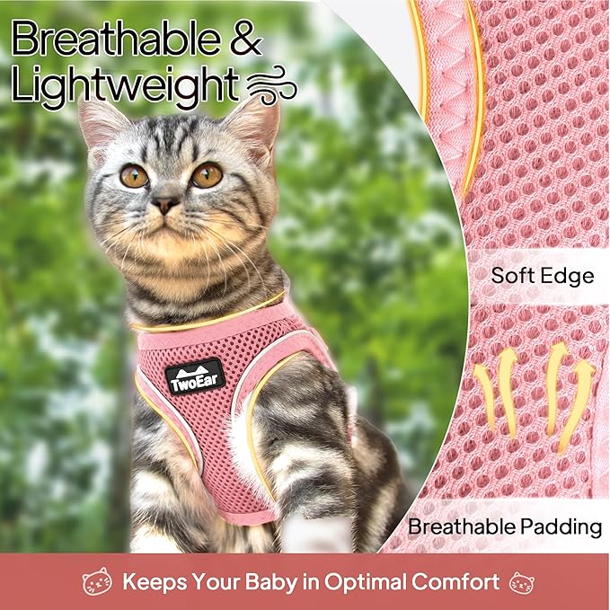 TwoEar Dog Vest Harness Reflective, No-Pull Pet Harness Easy Control with Breathable Mesh, Soft Puppy Step-in Harness No-Choke for Outdoor Walking, Training for Small Dogs, Cats(XS, Pink)