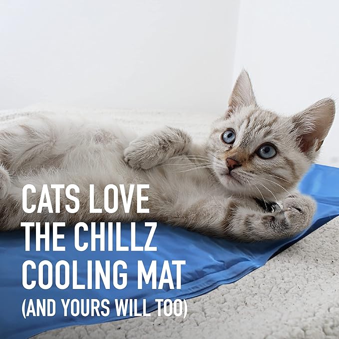 CHILLZ Cat Cooling Mat, Medium Size - Pressure Activated Cat Cooling Pad, Ideal for Summer - Non-Toxic Pet Cooling Mat for Cats, Self Cooling Gel Pad - No Water or Electricity Needed - 20" x 16"