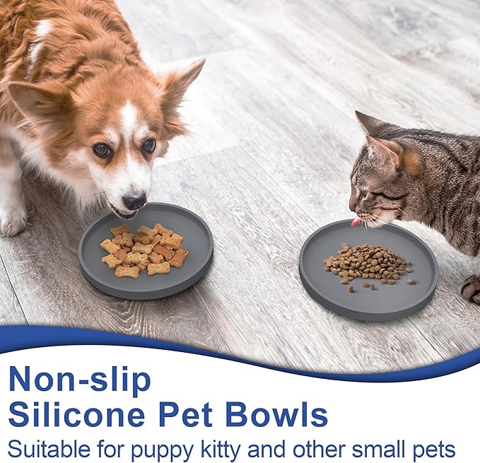 Arespark Pet Silicone Food Mat, Set of 6 Nonslip Waterproof Feeding Bowl Mat with Raised Edges for Food and Water Prevent Spills, Round Eating Tray for Dog Cat Puppy Kitten, 6'' x 6''