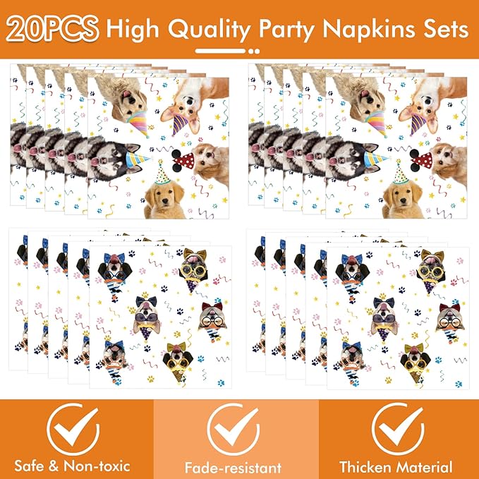 41 Pieces Dog Birthday Party Supplies, Puppy Party Tableware for Kids Party Decorations Includes 20 Plates 20Napkins and 1 Tablecloth for Puppy Theme Party Supplies