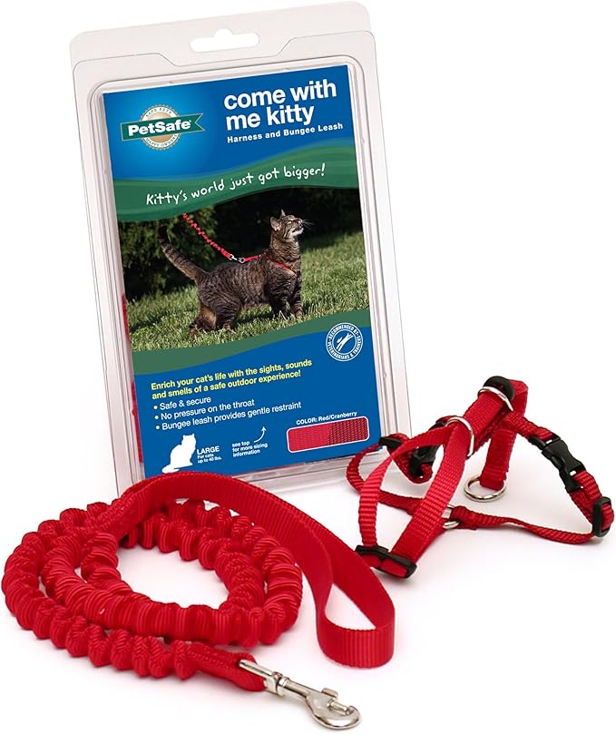 PetSafe Come with Me Kitty Harness and Bungee Leash, Large, Red