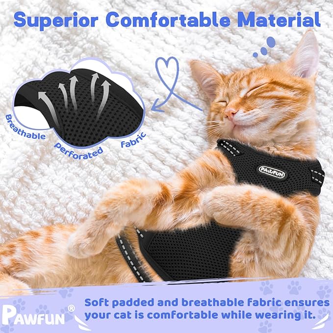 Fully Escape Proof Cat Harness and Leash Set for Walking, Adjustable Soft Kitten Vest with Reflective Strip for Small Medium Large Adult Cats, Breathable Kitty Harness,Black M