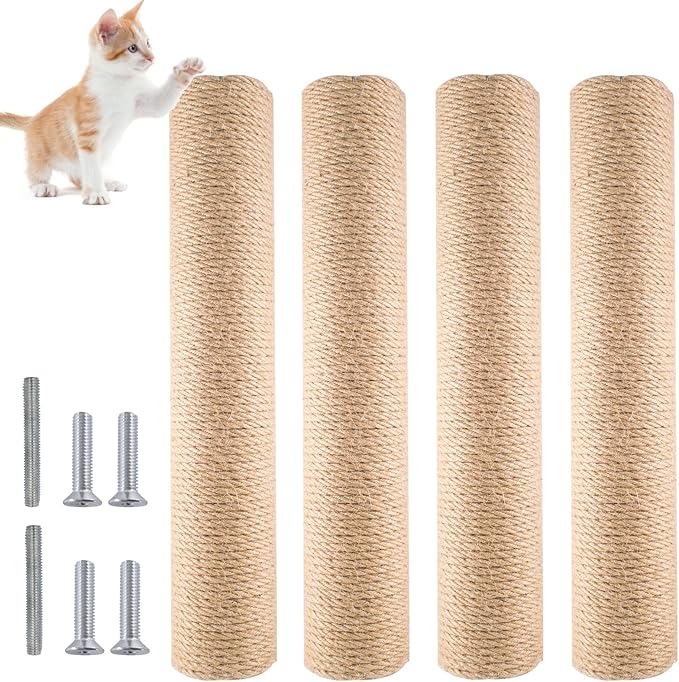 4 pcs Cat Scratching Post Replaceable Sisal Scratching Posts with Sisal Rope Claw Scratcher for Cat Trees Climbing Frame Cat Scratcher Furniture Cat Supplies for Indoor Cat Kittens Activity 15inch