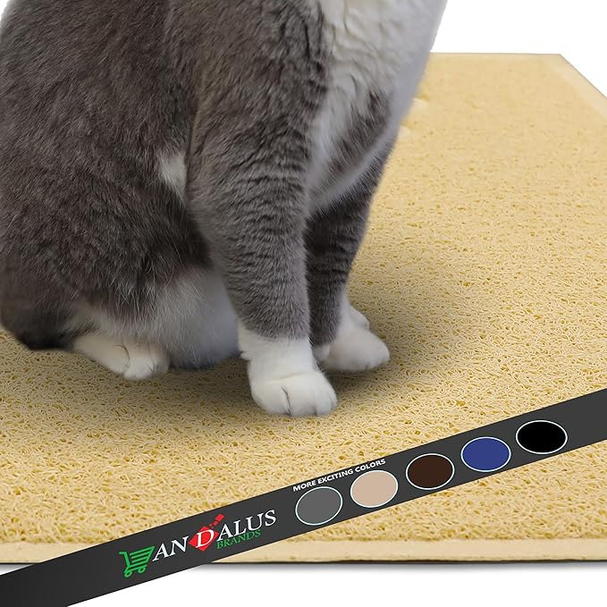 Andalus Extra Large Cat Litter Mat, Pack of 1 - Waterproof, Non-Slip & Easy to Clean Cat Litter Box Mat for Extra Efficient Pet Litter-Trapping, Beige (35” X 23”)