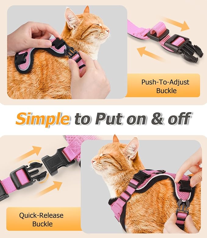Halypet Cat Harness and Leash Set [H500 Pro Escape Proof Cat Harness for Walking, Adjustable Breathable Soft Travel Cat Leash, Reflective Strips Kitten Harness