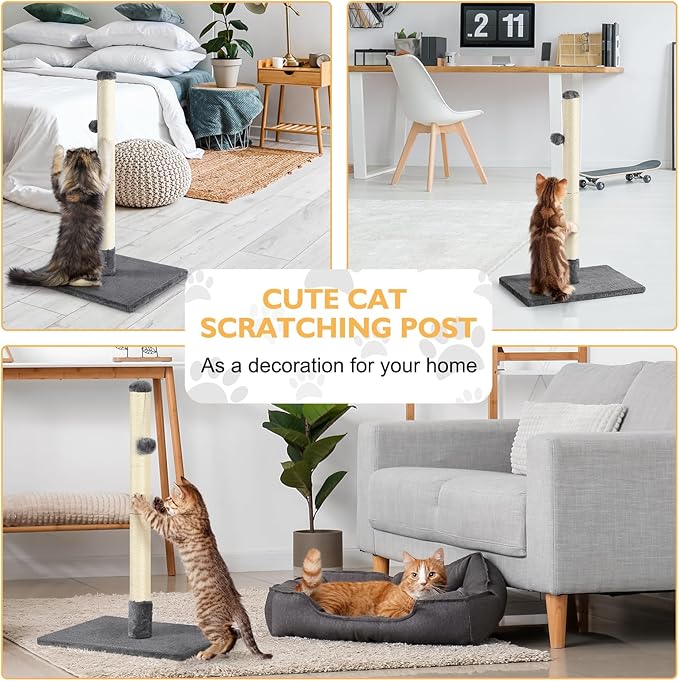 32" Tall Scratching Posts for Indoor Cats Adults Cat Scratchers with Interactive Hanging Toy Ball Cat Scratch Furniture Protector Scratcher Post with Stable Heavy Base, Dark Grey